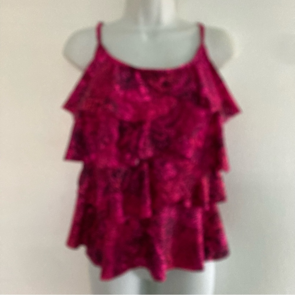 Miraclesuit Ruffled Tankini Women Swimsuit Top 12 Metallic Purple Black